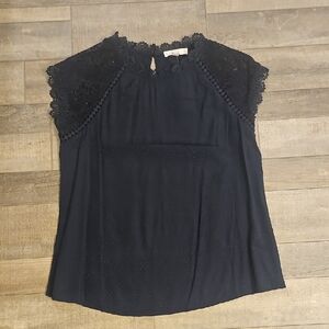 Mine Navy Blue Lace Cap Sleeve Blouse